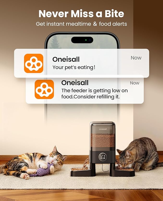 oneisall Automatic Cat Feeder with Camera for 2 Cats, 1080P HD Night Vision, 20 Cups/5L Cat Feeder Automatic, 2-Way Audio, 5G WiFi APP Remote Control Pet Feeder