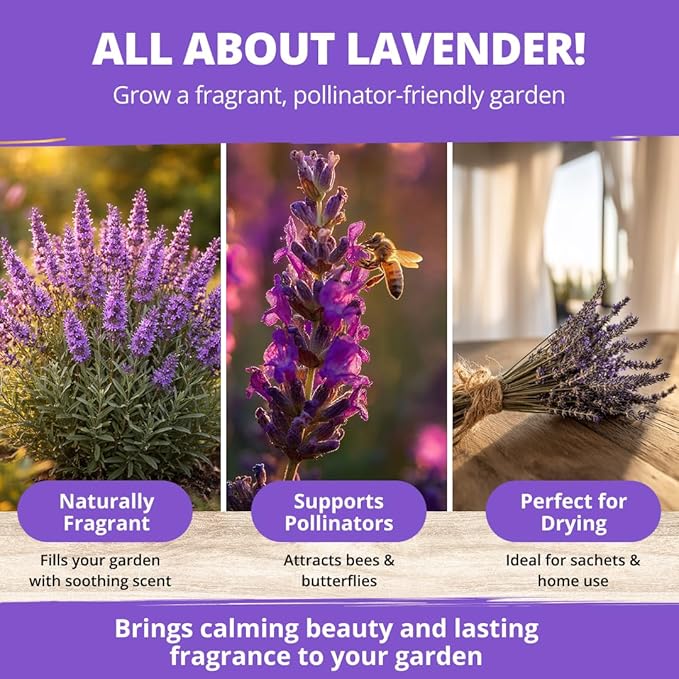 HOME GROWN Non GMO English Lavender Seeds 1,500+ Wildflower Seed for Planting Indoor/Outdoor, High Germination, Plant Flower Seeds (Lavandula antustifolia)