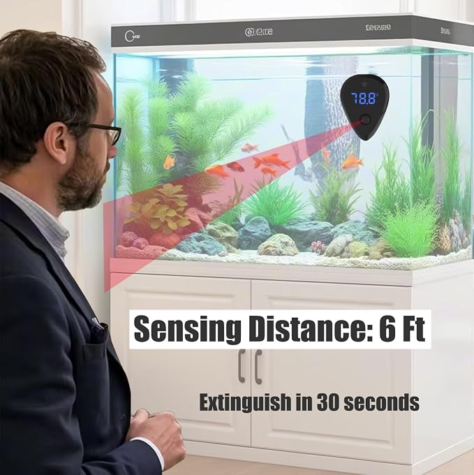 Carefree Fish Aquarium USB Thermometer Rechargeable Cordless Human Sensor Switch Fish Tank Thermometer Overtemperature Sound Alarm ±1℉（Power Adapter and Charging Cable not Included）