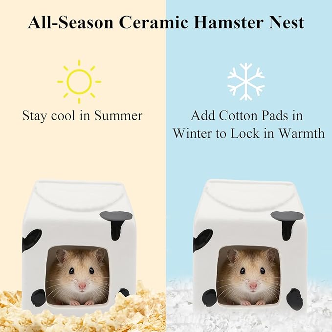 Hypeety Ceramic Hamster Hideout Habitat House for Small Animals Gerbil Dwarf Hamster Mice Cool House for All Season Cute Decor Hut (White)
