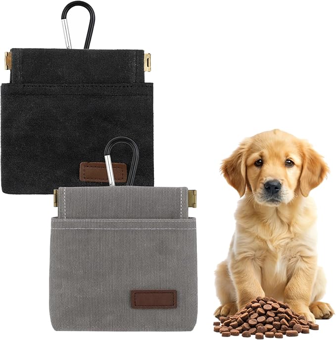 Xthrotsenk 2 PCS Treat Pouch Treating Pouches for Pet Training Small Dog Treat Pouch 4.9 X 4.7 Inch Dogs Treats Bag for Walking, Outdoor Use, Daily Use (Black, Gray)