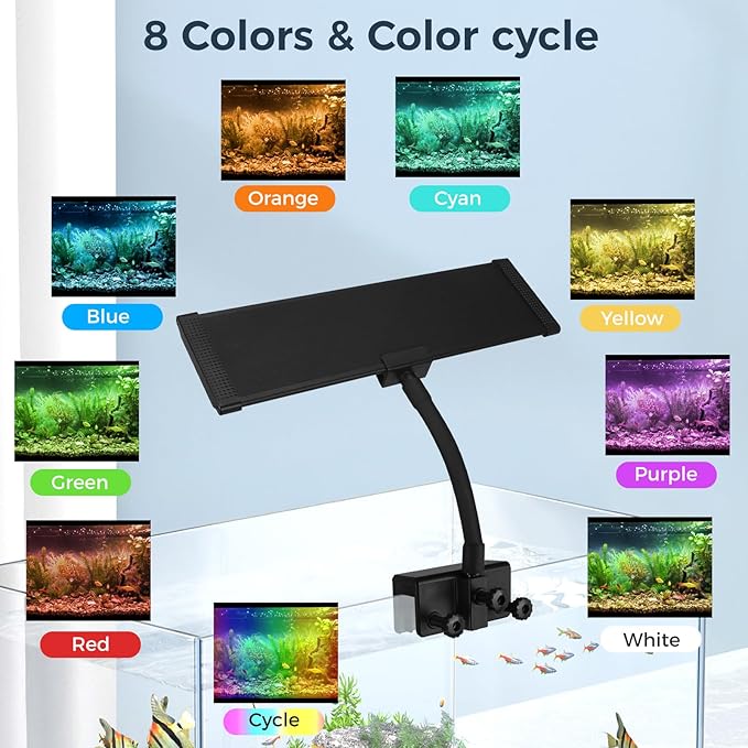 Aquarium Fish Tank LED Light - 18W Clip on Plants Lamp Light for 10 20 30 Gallon Frameless Fish Tank with Timer DIY Mode, 9 Colors Adjustable Brightness, 24/7 Full Spectrum
