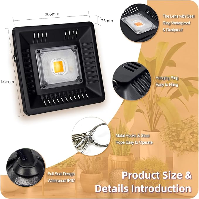 CANAGROW Waterproof Plant Light, Outdoor Grow Light, Sunlike Full Spectrum LED Grow Lamp, Refugium Light for Saltwater Aquarium, Without Noise, Heating Lamps for Plants Seeding Veg Blooming Fruiting
