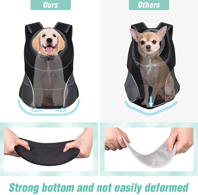 YUDODO 9-14lbs Dog Front Carrier Backpack, Adjustable Breathable Pet Carrier for Small Dogs Cats, Ventilated Puppy Back Pack with Safety Belt, Lightweight Doggy Backpack for Hiking Outdoor (Black, L)