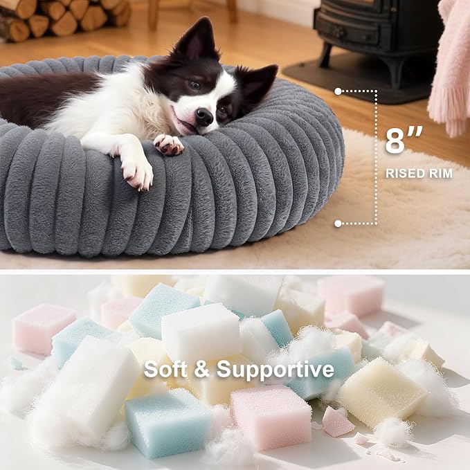 Calming Dog Bed Anti-Anxiety Donut Dog Beds for Small Medium Large Dogs,Washable Plush Fluffy Indoor Cat Kitten Round Cuddler Cushion (Deep Grey, Small)