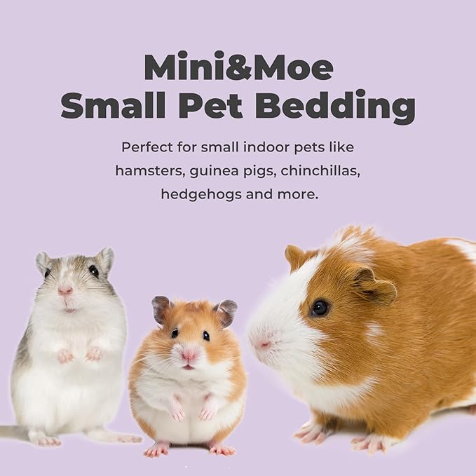 mini&moe Hamster Bedding: Moisture Absorbent and Dust-Free Natural Paper Small Pet Bedding - for Guinea Pigs, Hamsters, and Rabbits, 12 Liters