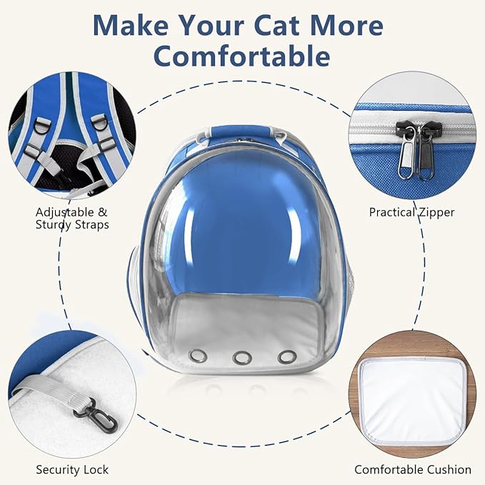 Pet Carrier Backpack Expandable for Cats and Small Dogs, Breathable Anti-Collapse Design, Airline Approved Travel Backpack for Hiking and Outdoor Use (Back Expandable-Blue)