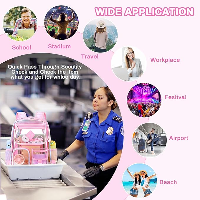 PIG PIG GIRL Clear Backpack for School,Heavy Duty PVC Transparent Bookbag for Girls Stadium Approved See Through Backpack