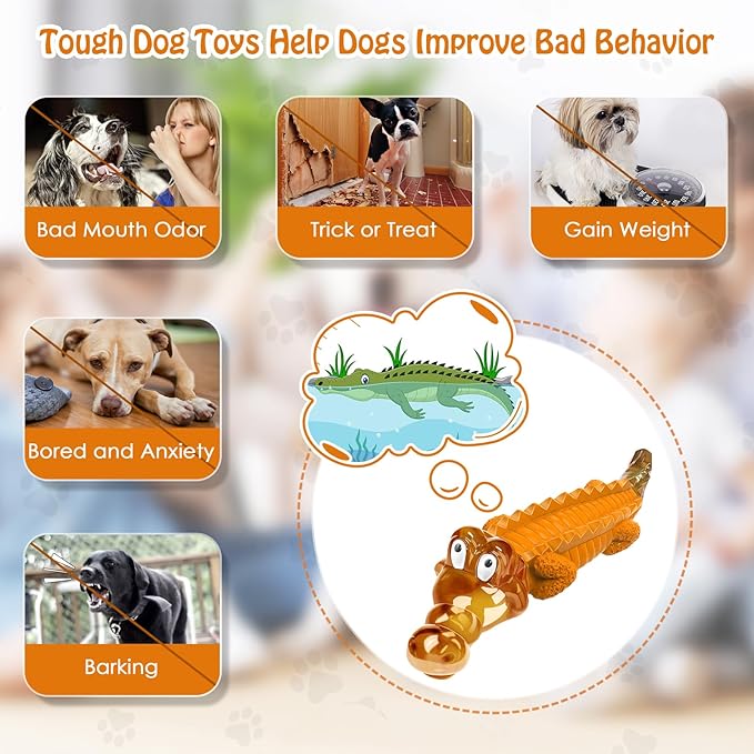 Jeefome Dog Toy for Aggressive Chewers – Dog Chew Toy for Small&Medium & Large Dogs, Tough Dog Toy for Boredom & Anxiety Relief（Orange）