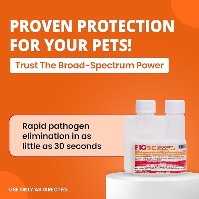 F10 SC Concentrated Veterinary Disinfectant for Kennels, Litter Box, Cage, Terrariums, Habitats, Vet Practices - 100 ml (3.4oz)