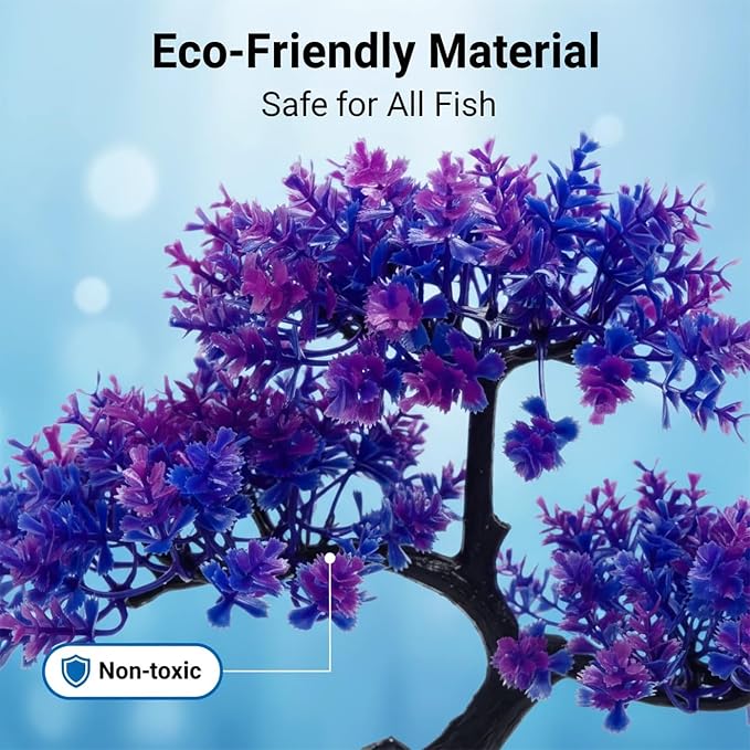 Mipukbay Aquarium Plants Tree - Purple Artificial Plastic Fish Tank Decor, Realistic Ornament Safe for Fish & Shrimp, Low-Maintenance Aquascaping Plants for Freshwater/Saltwater Tank Landscaping