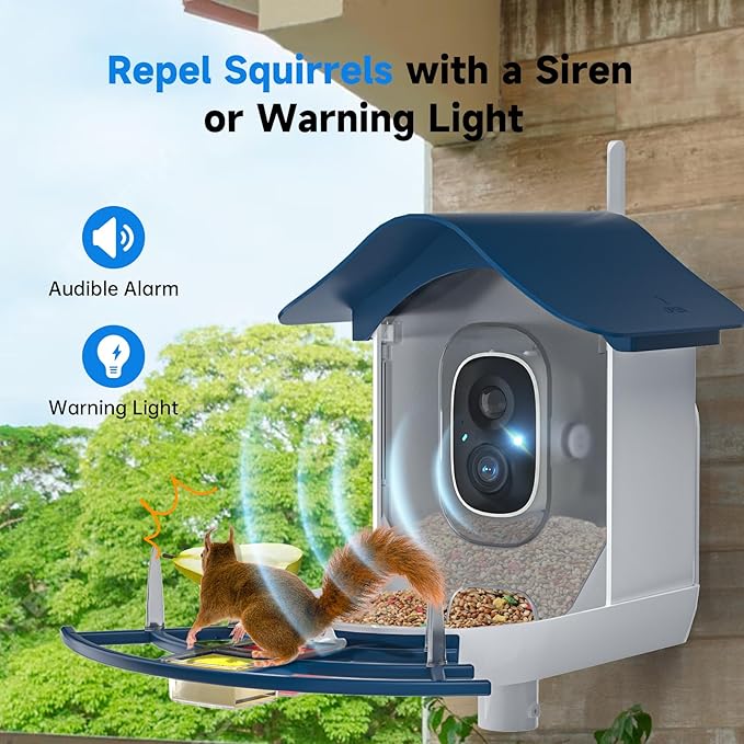 Smart Bird Feeder with Camera, 2K HD AI Identify Birds Species, Bi rd Watching Camera with Solar Panel, Instant Notifications, Ideal Present for Bird Lover, Dark Blue