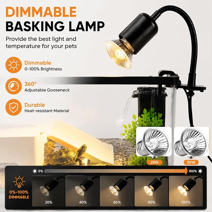 Turtle Tank Starter Kit– Acrylic Aquarium with UVB/UVA Lamp, 3W Quiet Filter, Basking Platform & Lid – Complete Habitat for Baby Turtles, Crabs, Amphibians & Small Reptiles