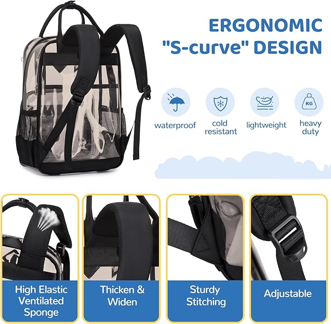 MOONBABY Small Clear Backpack for School Transparent Bookbag for Kids Heavy Duty PVC See Through Backpack Stadium Approved