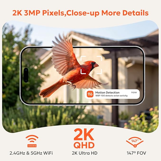 owltron Window Bird Feeder with Camera, 2K 3MP Window Bird Friends Feeder with AI Identify 10000+ Birds 2.4/5GHz WiFi 24/7 Live View Recording 147°Ultra Angle for Elderly Parents, Kids, Birding Lovers