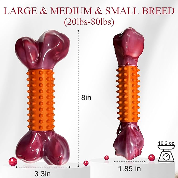 Apasiri 4-Pack Tough Dog Toys for Aggressive Chewers: Peanut Butter Flavored Long Lasting Dog Bones, Heavy Duty Nylon & Rubber Dog Chew Toys to Keep Them Busy, Medium & Large Breed, Orange