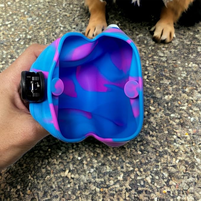 SparkDog K9 Snack Sack – Clip-On Silicone Dog Treat Pouch with Magnetic Closure, Hands-Free Training Bag for Walks, Obedience, Agility, Puppy & Dog Training Accessories (Blue Swirl)