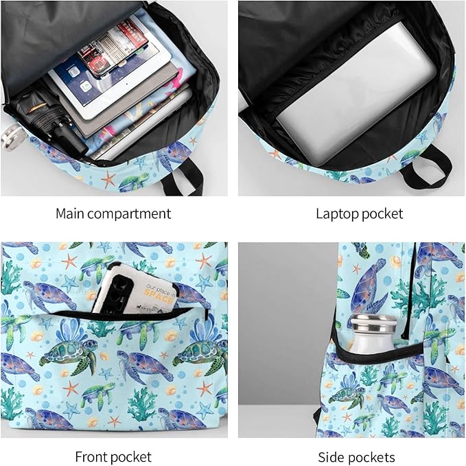 Sea Turtle Backpack for Women 16.7 inch Travel Casual Laptop Backpack Lightweight Waterproof Durable Hiking Daypack