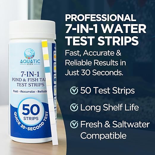 Pond Test Strips 7-in-1 (50 Pack) – Fish Tank & Pond Water Testing Kit for Freshwater & Saltwater – Quick & Accurate Aquarium Water Test Kit for pH, Nitrate, Nitrite, Hardness