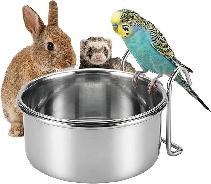 SPOT Stainless Steel Mini Coop Cup with Wire Hooks – 10 oz Small Pet Food & Water Bowl, Rust-Resistant & Easy to Clean, Attaches to Cages for Birds, Parrots, Rabbits, Ferrets, Rats & Small Pets