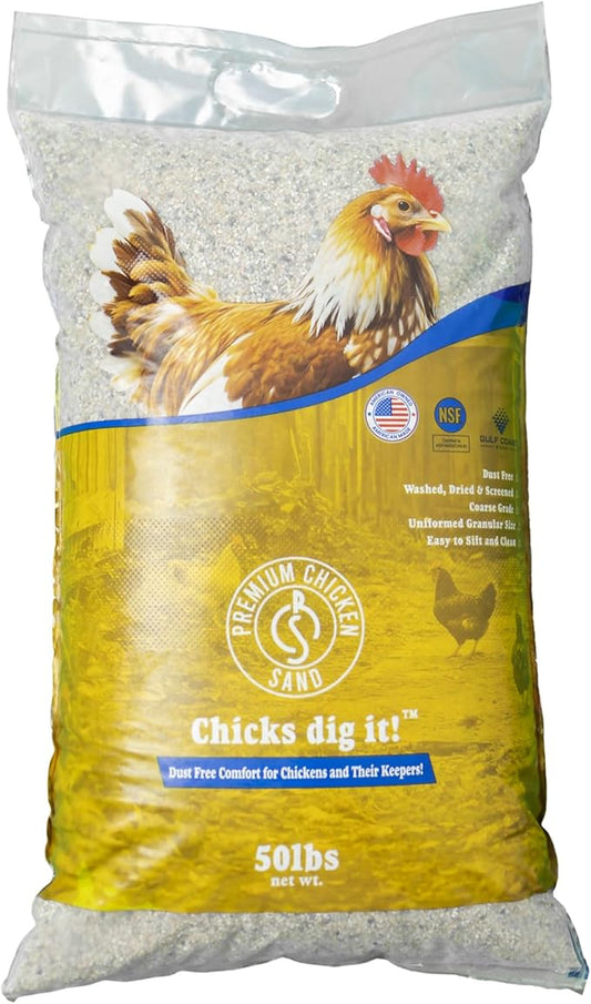 Premium Chicken Sand 50 lbs – Dust-Free, Odor-Control Bedding for Chicken Coops, Nesting Boxes, and Runs – Natural Poultry Litter