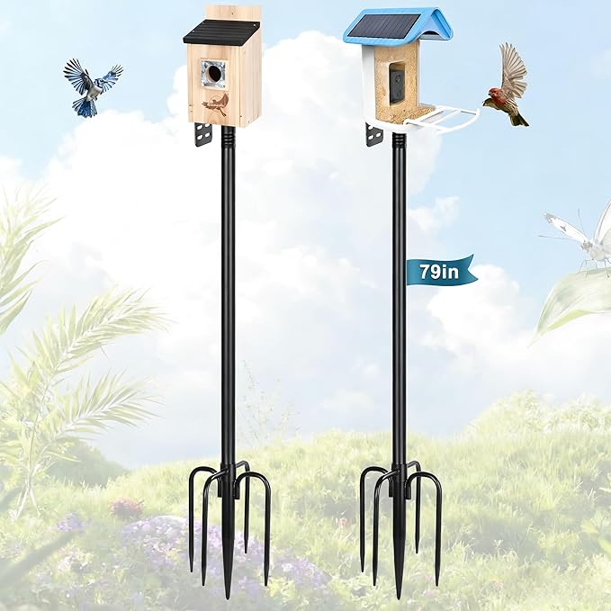 Gtongoko Smart Bird Feeder Pole 1-Inch Dia 2 Pack 79 Inch Bluebird House Pole for Outdoors Weather Station Heavy Duty Metal Mounting Kit Adjustable Bird Feeder Stand Black