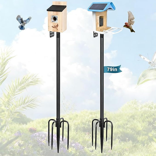 Gtongoko Smart Bird Feeder Pole 1-Inch Dia 2 Pack 79 Inch Bluebird House Pole for Outdoors Weather Station Heavy Duty Metal Mounting Kit Adjustable Bird Feeder Stand Black