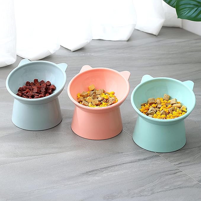 Tilted Elevated Cat Food Bowl - Cats Bowls Whisker Friendly Anti Vomiting Slanted Feeding Bowls Cute Shallow(Tall Cat Bowl-Pink)