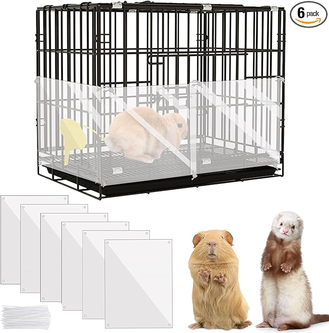 KEYIDE 6Pcs Plastic Pet Cage Liner 12” x 10” Clear Bunny Cage Urine Guard Guinea Pig Side Lining Sheet Rabbit Habitat Siding Ferret Scatter Guard Cage Accessories Simple but Essential