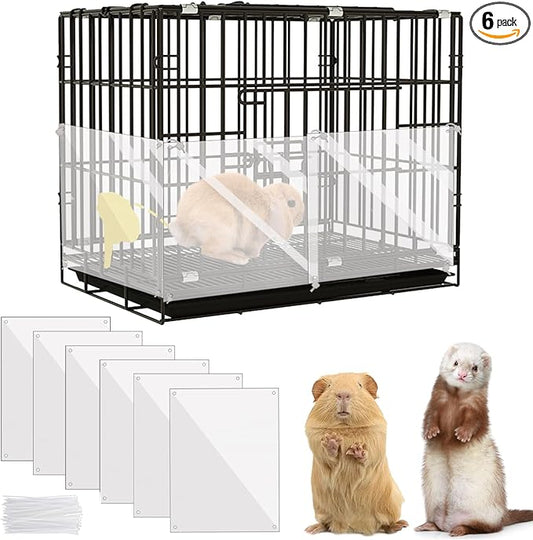 KEYIDE 6Pcs Plastic Pet Cage Liner 12” x 10” Clear Bunny Cage Urine Guard Guinea Pig Side Lining Sheet Rabbit Habitat Siding Ferret Scatter Guard Cage Accessories Simple but Essential