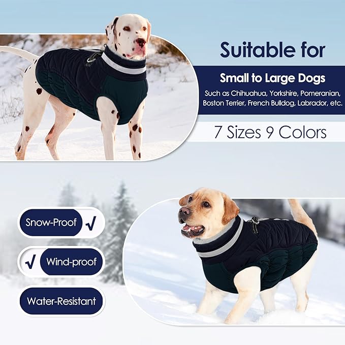 AOFITEE Dog Coat, Warm Dog Jackets for Small Dogs, Dogs Winter Coat with Harness Built in, Reflective Pet Winter Jacket, Waterproof Windproof Puppy Puffer Jacket Fleece Vest, Navy XS