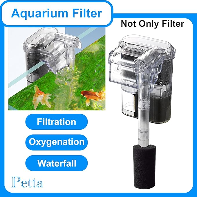 Quiet Hang on Aquarium Filter for Betta, Slim HOB Fish tank Filter for 3-10 Gal Planted Aquariums & Aquascaping with 1 Pre-Filter Sponge ，Adjustable Flow，250L/H