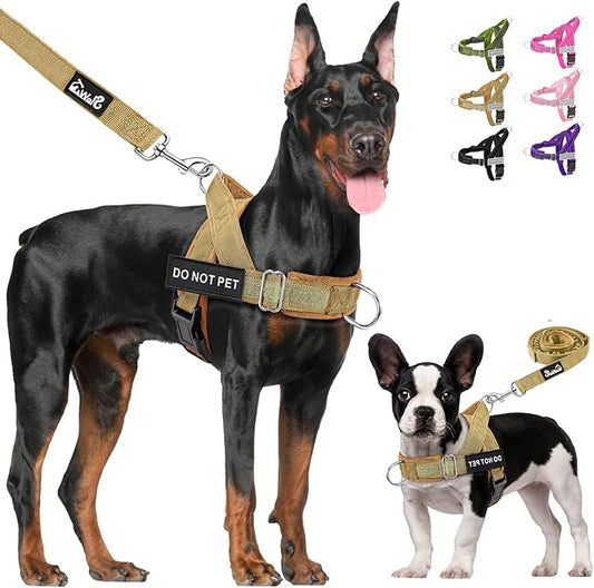 Lukovee No Pull Dog Harness & Leash Set - Heavy Duty Dog Vest Harness with Soft Padded for Medium Large Dogs, Adjustable Reflective Tactical Pet Harness for Easy Walk and Training (XL, Yellow)