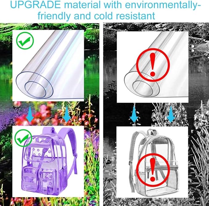 CCJPX 3Pcs Clear Backpack for Girls, School Transparent Bookbag, Heavy Duty See Through Backpacks for Teens Elementary