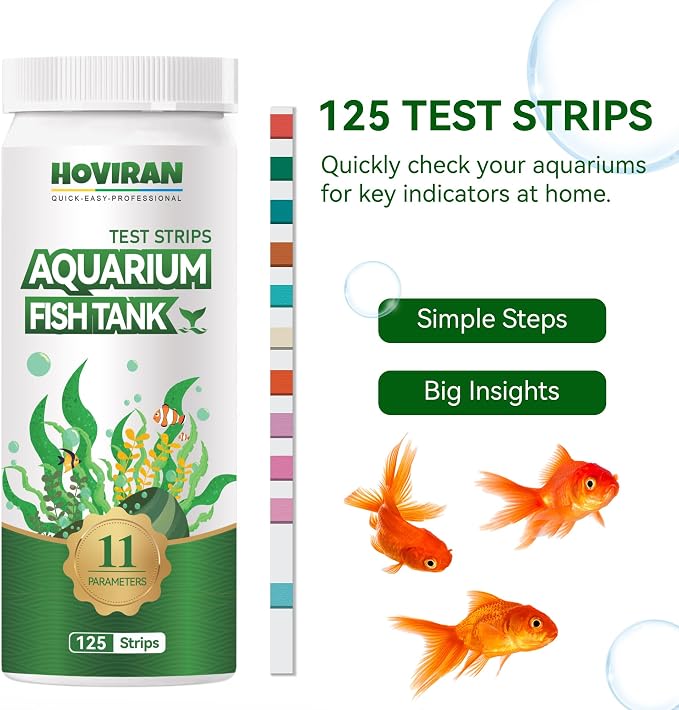 11 in 1 Aquarium Water Test Strips with Ammonia,125 ct Fish Tank Test Kit | Accurate Freshwater & Saltwater Testing for pH,Ammonia,Nitrate,Alkalinity,Iron,Copper,Carbonate,Sodium Chlorine,etc