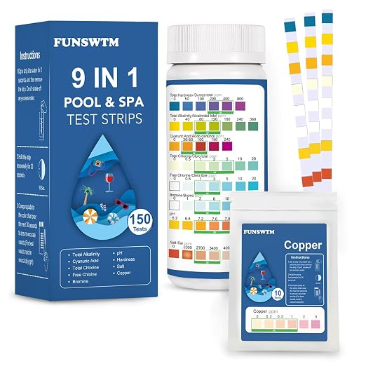 2026 New Pool Test Strips - 9 in 1 Pool Salt Test Strips 150 Counts for Salt Water Pool Testing Kit for Salt Level (0-6000ppm) Copper GH pH Bromine Cyanuric Acid for for Swimming Pool Spa Hot Tub