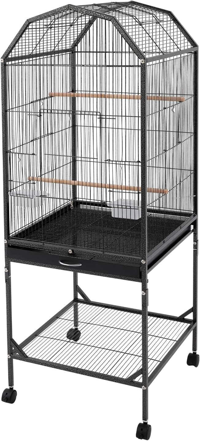 Birdcage Open Top 54 Inch Birdcages with Pull-Out Tray, Rolling Bird Cages with Wheels for Parakeets, Parrot, Cockatiel, Pigeon, Finch Cage(Black)