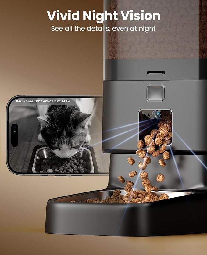 oneisall Automatic Cat Feeder with Camera for 2 Cats, 1080P HD Night Vision, 20 Cups/5L Cat Feeder Automatic, 2-Way Audio, 5G WiFi APP Remote Control Pet Feeder