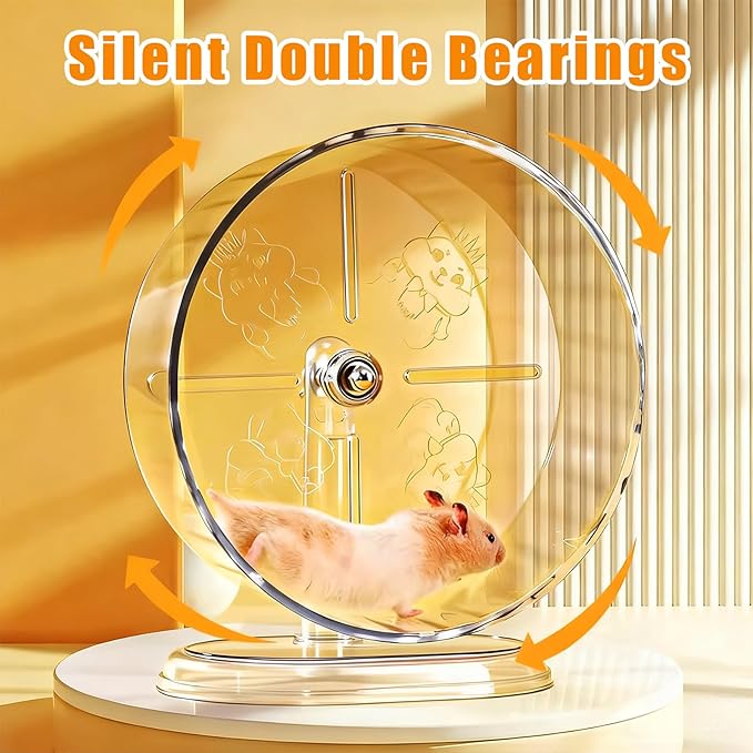 Silent Hamster Exercise Wheel,8.3 Inch Quiet Spinner Hamster Running Wheel,Silent Wheels with Anti-Skid & Adjustable Stand for Gerbils, Mice, or Other Small Pets,Transparent