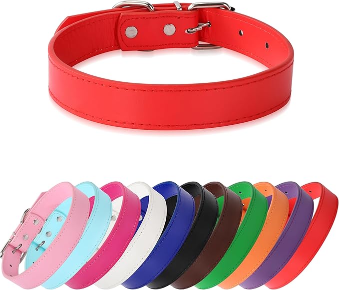 red Soft Leather Dog Collar for Small,Medium, Large Dog, Comfortable and Adjustable (Wide: 0.75'' for Dog's Neck: 10''~14'', red, M)