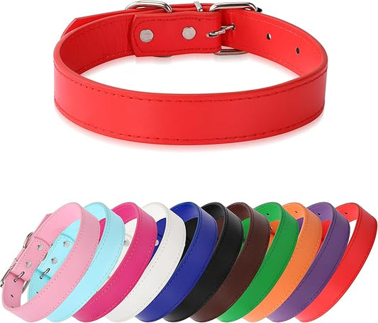 red Soft Leather Dog Collar for Small,Medium, Large Dog, Comfortable and Adjustable (Wide: 0.55'' for Dog's Neck: 9''~12'', red, S)