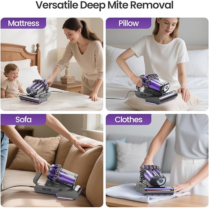 Xlife Mattress Vacuum, Bed Vacuum Cleaner with 2 Roller Brushes for Pet Hair, 253.7nm UV-C Light, 140F° Heating, 550W 16KPA Suction, HEPA Filter Couch Vauum for Bed, Sofa, Pillow, Baby Crib (Corded