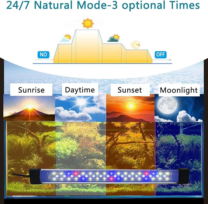 Submersible Aquarium Lights for Fish Tank,24/7 Cycle Fish Tank Light with Timer,Adjustable Brightness,8 Colors,Underwater Full Spectrum LED Aquarium Decor Plant Light,11.8'' for 15gallon Fish