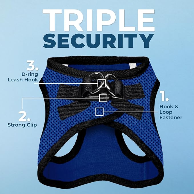 Best Pet Supplies Voyager Step-in Air Harness - All Weather Mesh, Reflective, No Pull Harness for Dogs, Cats - Secure with Hook & Loop Fastener, Buckle, Double D-Rings - Royal Blue/Black Trim, XL
