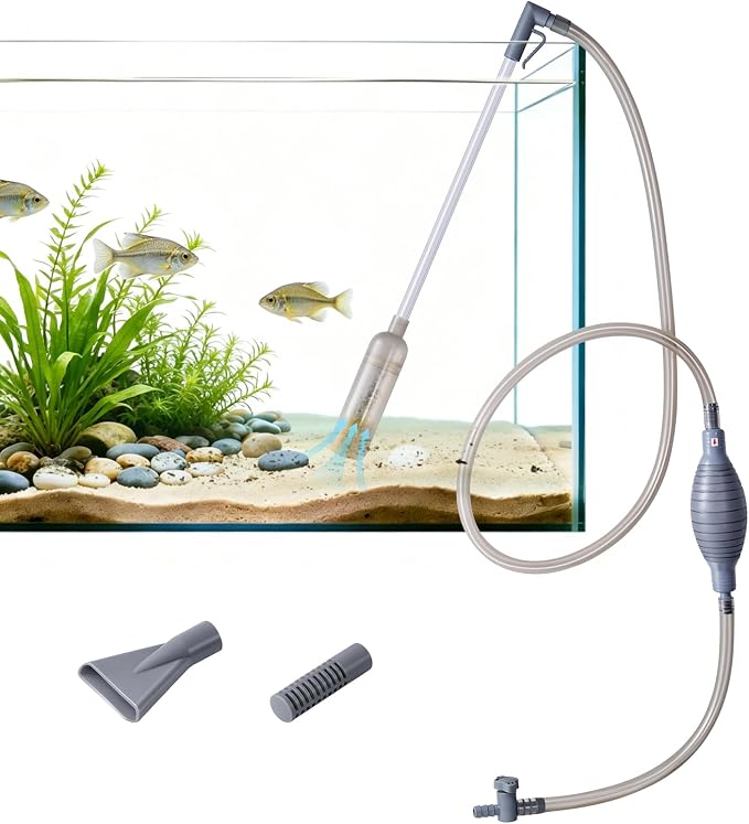 AOZU 3-in-1 Aquarium Vacuum Gravel Cleaner, Adjustable Fish Tank Siphon Cleaner, Aquarium Water Changer and Sand Washer Kit with Hand Siphon Hose & Extension Tube