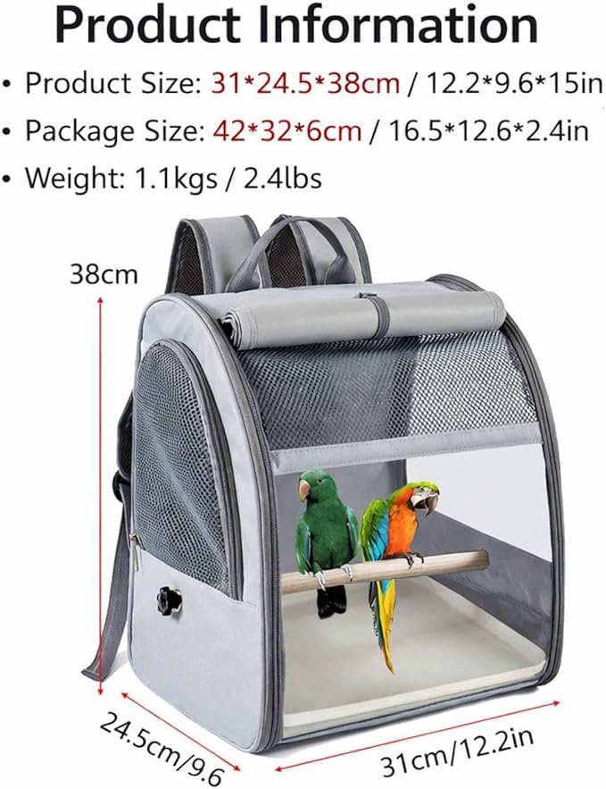 Bird Backpack Carrier,Bird Travel Cage with Standing Perch and Removable Tray,for Small Birds Parrot Parakeet,2,38 * 24 * 31cm