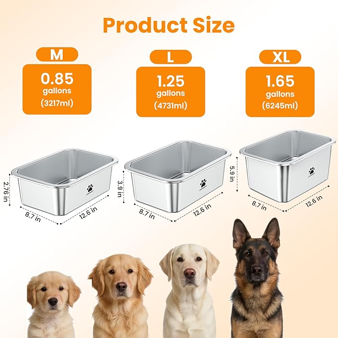 URPOWER 2 Pack 1.25 Gallon Large Dog Water Bowl, Thickened Stainless Steel Dog Water & Food Bowls with Non-Slip Mat, Spill-Proof Metal Pet Bowl Set for Medium, Large, X-Large Dogs, Indoor/Outdoor Use