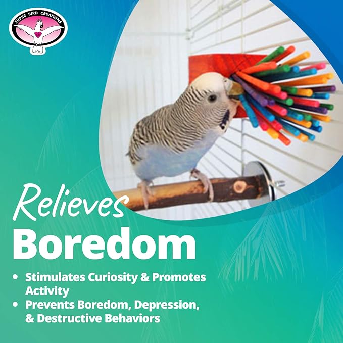 Super Bird Creations - SB301 Chewable Paper Party Bird Toy with Colorful Lollipop Sticks - Ringnecks Medium Conures Parrot - Chew Enthusiasts - Enriching Bird Toys for Medium to Large Birds - 4-Pack