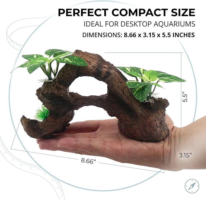 relaqcc Fish Tank Decorations Artifical Driftwood Cave Aquarium Decoration Ornaments Silk Aquarium Plants for Betta Fish Tank Accessories