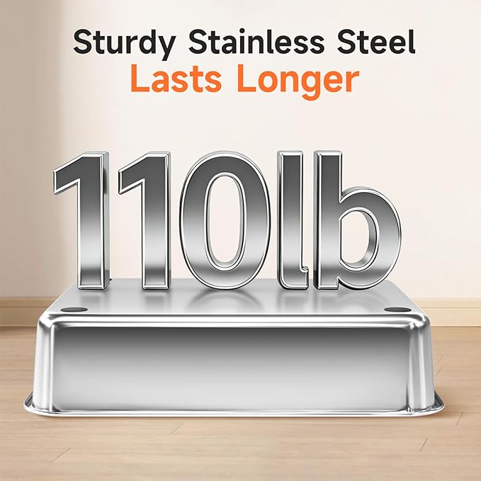 Stainless Steel Cat Litter Box, Odor Free Metal Litter Box with High Sides Lid, Open Top Low Entry Litter Pan Include Scoop Easy Cleaning Anti-Scratch Kitty Cat Box Anti-Urine Leakage, Non-Sticky, M